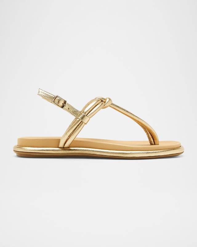 Ambra Metallic Leather Thong Slingback Sandals